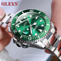 OLEVS 5885 Men Watch Luxury Brand Auto Date Sport  Green Dial Quartz Waterproof Luminous Stainless Steel Wristwatch Mesh Swim